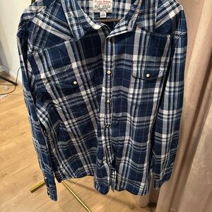 Lucky Brand Men's Navy and White Plaid Button Down Shirt